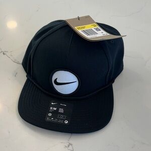 Nike Black Cap with White Swoosh Patch and Rope Detail